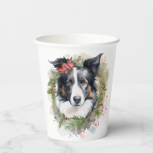 Border Collie Weihnachtsmann Festliche Jungfrau Pappbecher (Rückseite)