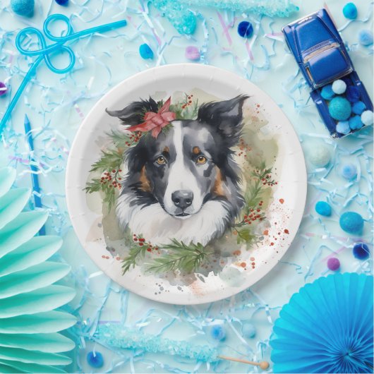 Border Collie Weihnachtsmann Festliche Jungfrau Pappteller (Party)