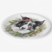 Border Collie Weihnachtsmann Festliche Jungfrau Pappteller (Schrägansicht)