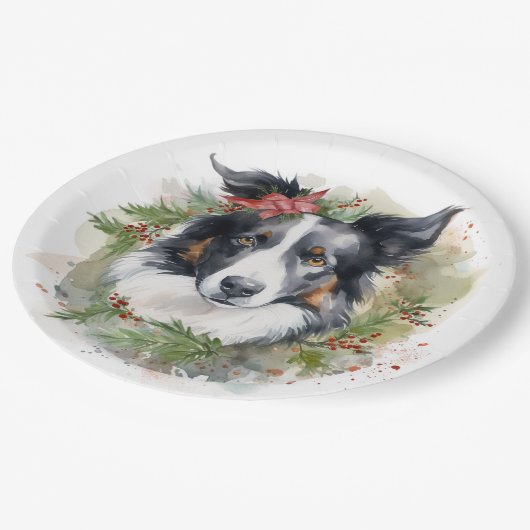 Border Collie Weihnachtsmann Festliche Jungfrau Pappteller (Schrägansicht)