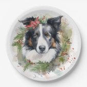 Border Collie Weihnachtsmann Festliche Jungfrau Pappteller (Vorderseite)