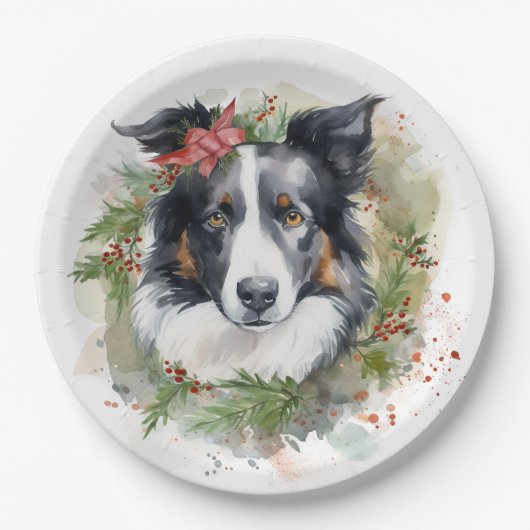 Border Collie Weihnachtsmann Festliche Jungfrau Pappteller (Vorderseite)