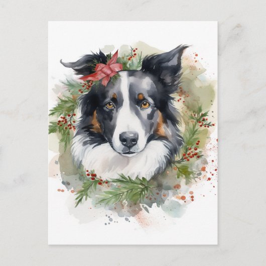 Border Collie Weihnachtsmann Festliche Jungfrau Postkarte (Vorderseite)
