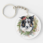 Border Collie Weihnachtsmann Festliche Jungfrau Schlüsselanhänger (Vorderseite)