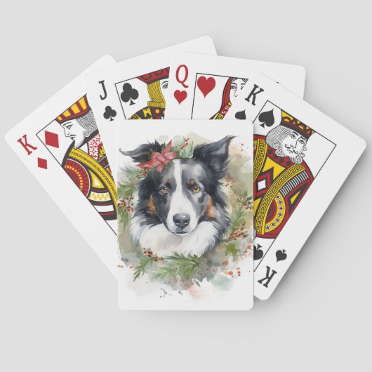 Border Collie Weihnachtsmann Festliche Jungfrau Spielkarten (Rückseite)