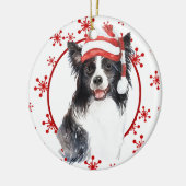 Border Collie Weihnachtsmannmütze Red Snowflake Te Keramik Ornament (Links)