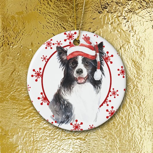 Border Collie Weihnachtsmannmütze Red Snowflake Te Keramik Ornament