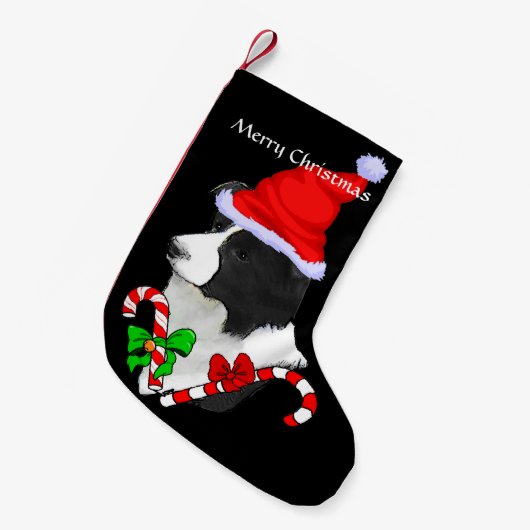 Border Collie Weihnachtsmannmütze Weihnachten Kleiner Weihnachtsstrumpf (Vorderansicht (hängend))
