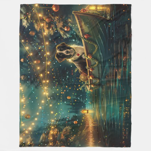 Border Collie Weihnachtsreise Fleecedecke (Vorderseite)