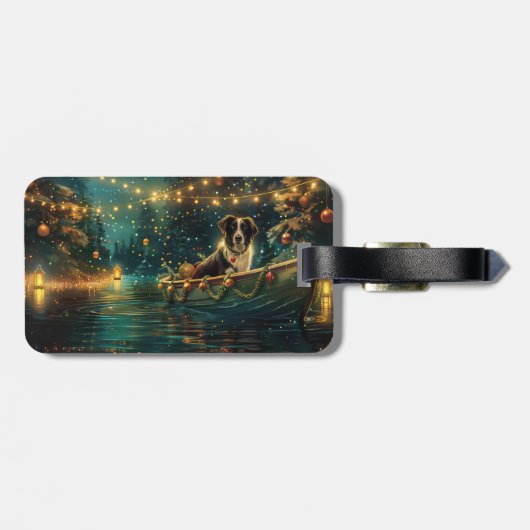 Border Collie Weihnachtsreise Gepäckanhänger (Rückseite horizontal)