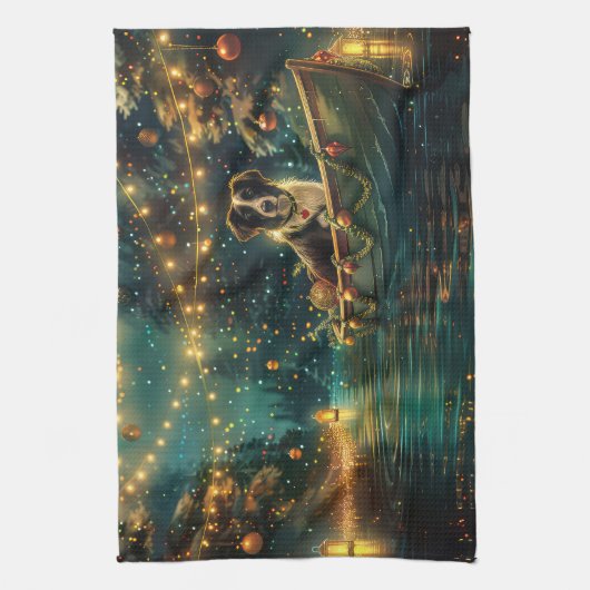 Border Collie Weihnachtsreise Geschirrtuch (Vertikal)