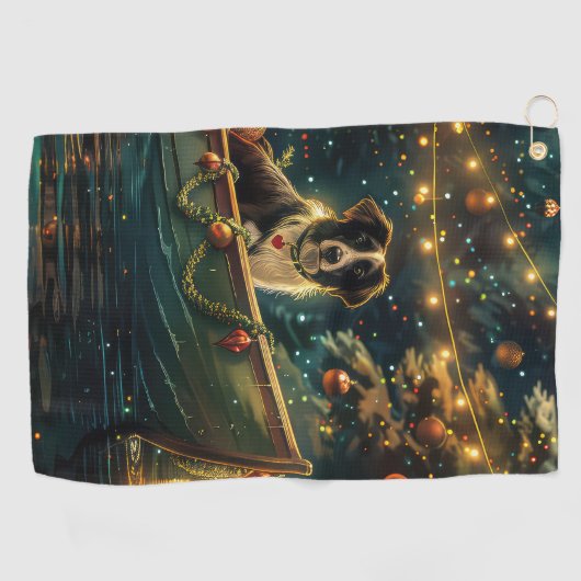 Border Collie Weihnachtsreise Golfhandtuch (Horizontal)
