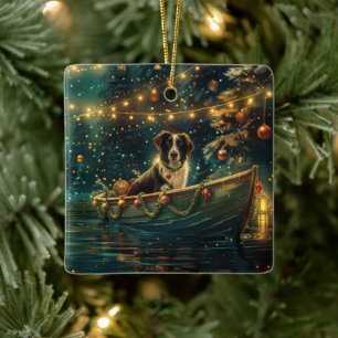 Border Collie Weihnachtsreise Keramikornament