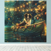 Border Collie Weihnachtsreise Leinwanddruck (Insitu (Holzboden))