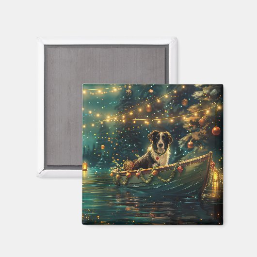 Border Collie Weihnachtsreise Magnet (Vorderseite/Rückseite)