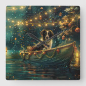 Border Collie Weihnachtsreise Quadratische Wanduhr (Vorderseite)