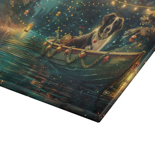 Border Collie Weihnachtsreise Schneidebrett (Ecke)