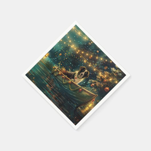 Border Collie Weihnachtsreise Serviette (Ecke)