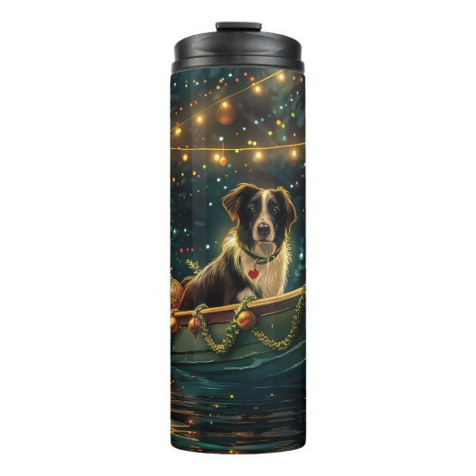 Border Collie Weihnachtsreise Thermosbecher (Vorderseite)