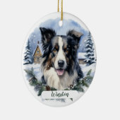 Border Collie Weihnachtsschnee Evergreen Hund Name Keramik Ornament (Rechts)