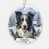 Border Collie Weihnachtsschnee Evergreen Hund Name Keramik Ornament (Links)