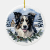 Border Collie Weihnachtsschnee Evergreen Hund Name Keramik Ornament (Hinten)