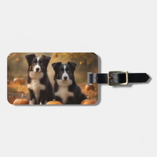 Border Collie Welpe Autumn Delight Pumpen Gepäckanhänger (Vorderseite horizontal)