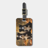 Border Collie Welpe Autumn Delight Pumpen Gepäckanhänger (Vorderseite vertikal)