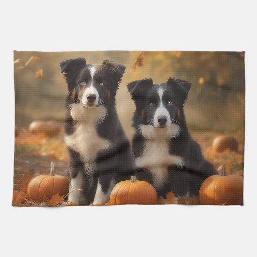 Border Collie Welpe Autumn Delight Pumpen Geschirrtuch (Horizontal)