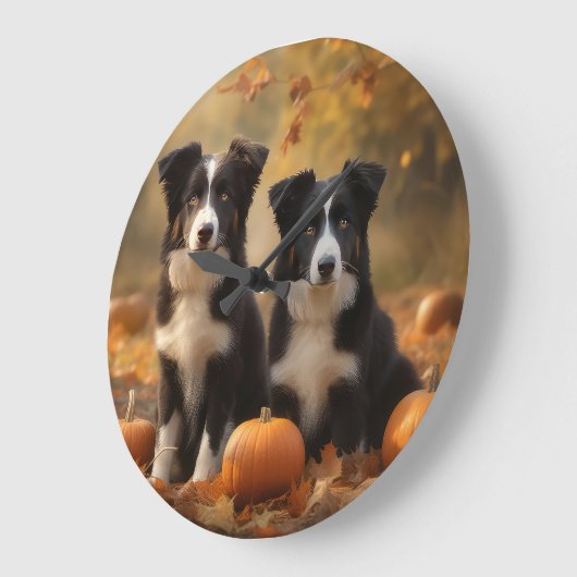 Border Collie Welpe Autumn Delight Pumpen Große Wanduhr (Winkel)