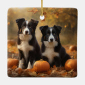 Border Collie Welpe Autumn Delight Pumpen Keramikornament (Rückseite)