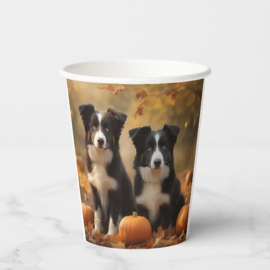 Border Collie Welpe Autumn Delight Pumpen Pappbecher (Rückseite)