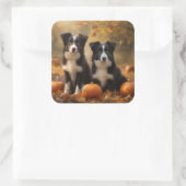 Border Collie Welpe Autumn Delight Pumpen Quadratischer Aufkleber (Tasche)