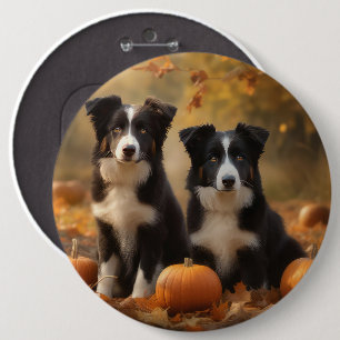 Border Collie Welpe Herbstfreude Kürbis Button