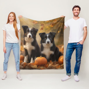 Border Collie Welpe Herbstfreude Kürbis Fleecedecke
