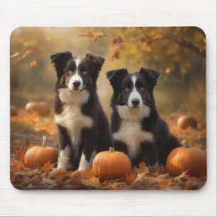 Border Collie Welpe Herbstfreude Kürbis Mousepad