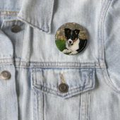 Border-Collie-Welpe mit Blatt im Mund Button (Beispiel)