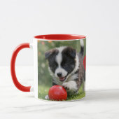 Border Collie Welpe mit rotem Ball Kaffee Tasse (Links)