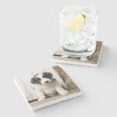 Border-Collie-Welpe Steinuntersetzer (Seitenansicht)