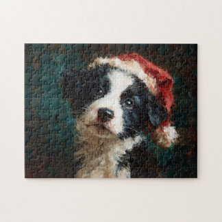 Border Collie Welpen-Weihnachtsporträt Puzzle