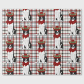 Border Collie Western Holiday Kariert Weihnachten Geschenkpapier (Flach)
