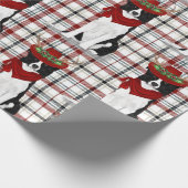Border Collie Western Holiday Kariert Weihnachten Geschenkpapier (Ecke)