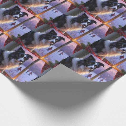 Border Collie With Christmas Lights Holiday Geschenkpapier (Ecke)