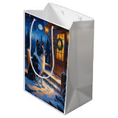 Border Collie With Christmas Lights Holiday Mittlere Geschenktüte (Rückseite Schrägansicht)