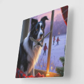 Border Collie With Christmas Lights Holiday Quadratische Wanduhr (Winkel)