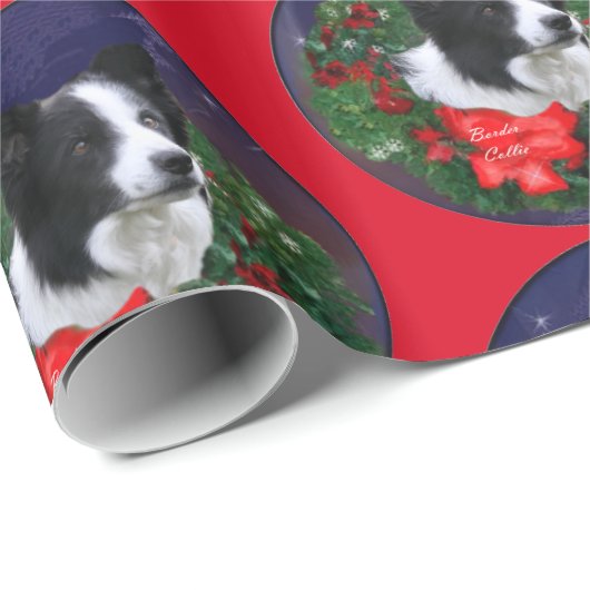 Border Collie Wreath Christmas Geschenkpapier (Rolleneckpunkt)