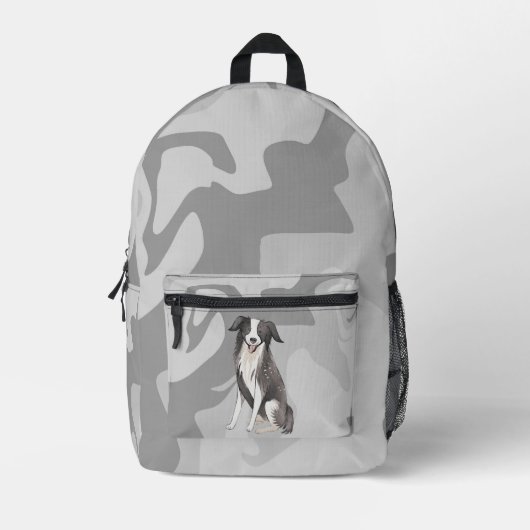 Border Collie Zeichnend graues Swirl-Muster Bedruckter Rucksack (Vorderseite)