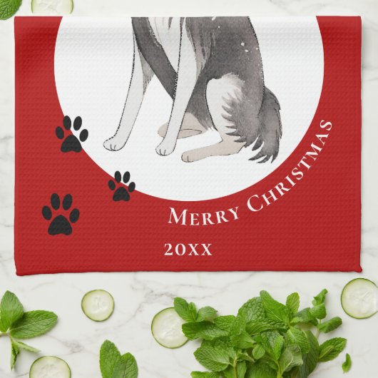 Border Collie Zeichnend Paw Frohe Weihnachten Geschirrtuch (Gefaltet)