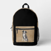 Border Collie Zeichnend Rustikal Beige Black Bedruckter Rucksack (Vorderseite)