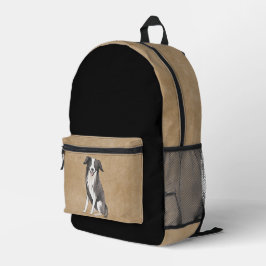 Border Collie Zeichnend Rustikal Beige Black Bedruckter Rucksack